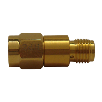 2 dB In-line Fixed Attenuator - SMA Male to SMA Female - 1 Watt Up to 3 GHz