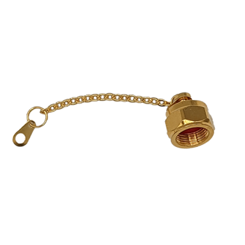 F Male Dust Cap, Gold Plated, 35mm Cable Chain, 3mm Eyelet