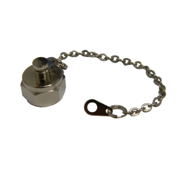 F Male Dust Cap, Nickel Plated, 80mm Cable Chain, 3mm Eyelet