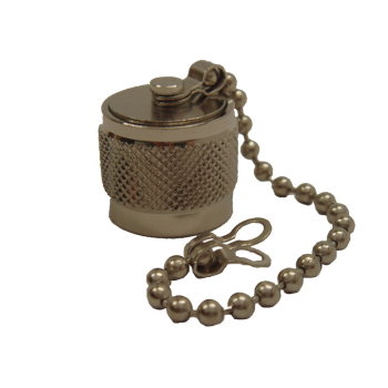 N Male Dust Cap, Nickel Plated, 100mm Beaded Chain, 3mm Eyelet