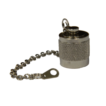 TNC Male Dust Cap, Nickel Plated, 100mm Cable Chain, 3mm Eyelet