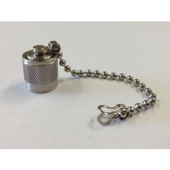 TNC Male Dust Cap, Stainless Steel, 100mm Beaded Chain, 3.9mm Eyelet